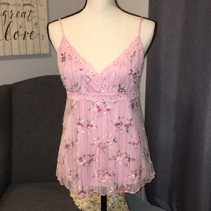 Pink floral lace and sheer tank